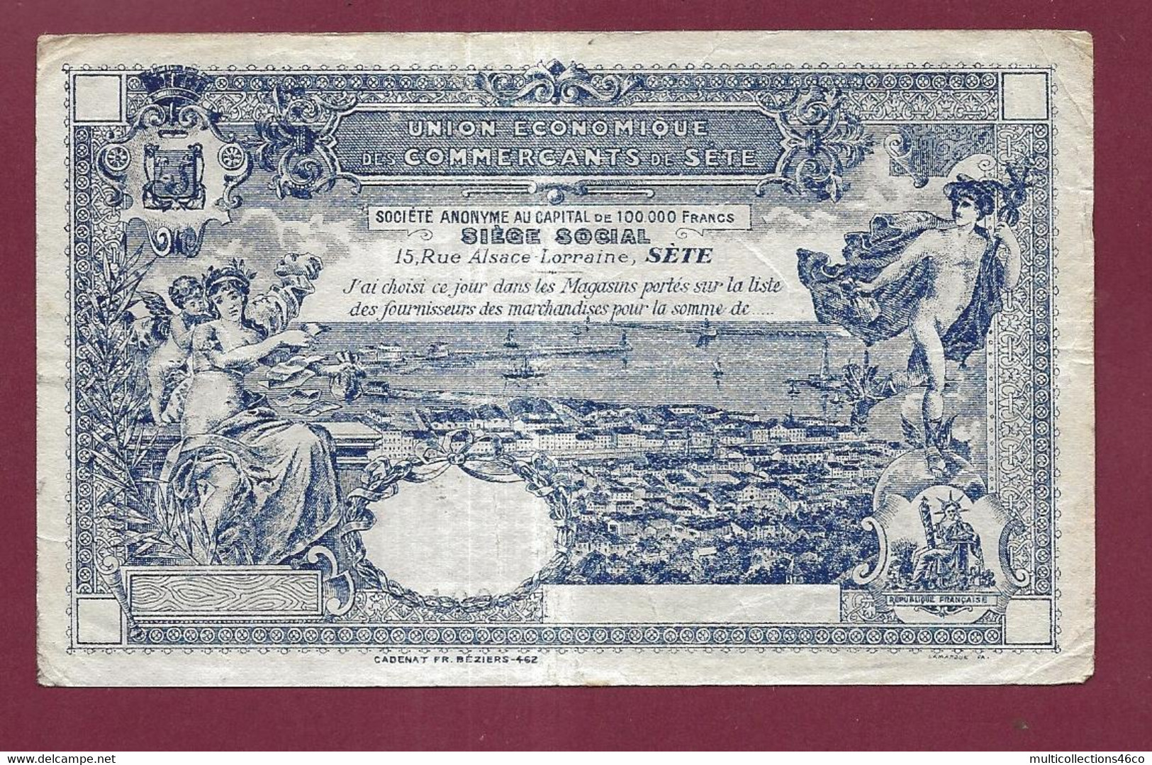 010222 - Billet  Union Des Commerçants De SETE - 10 Dix Francs Plis Usure - Bons & Nécessité