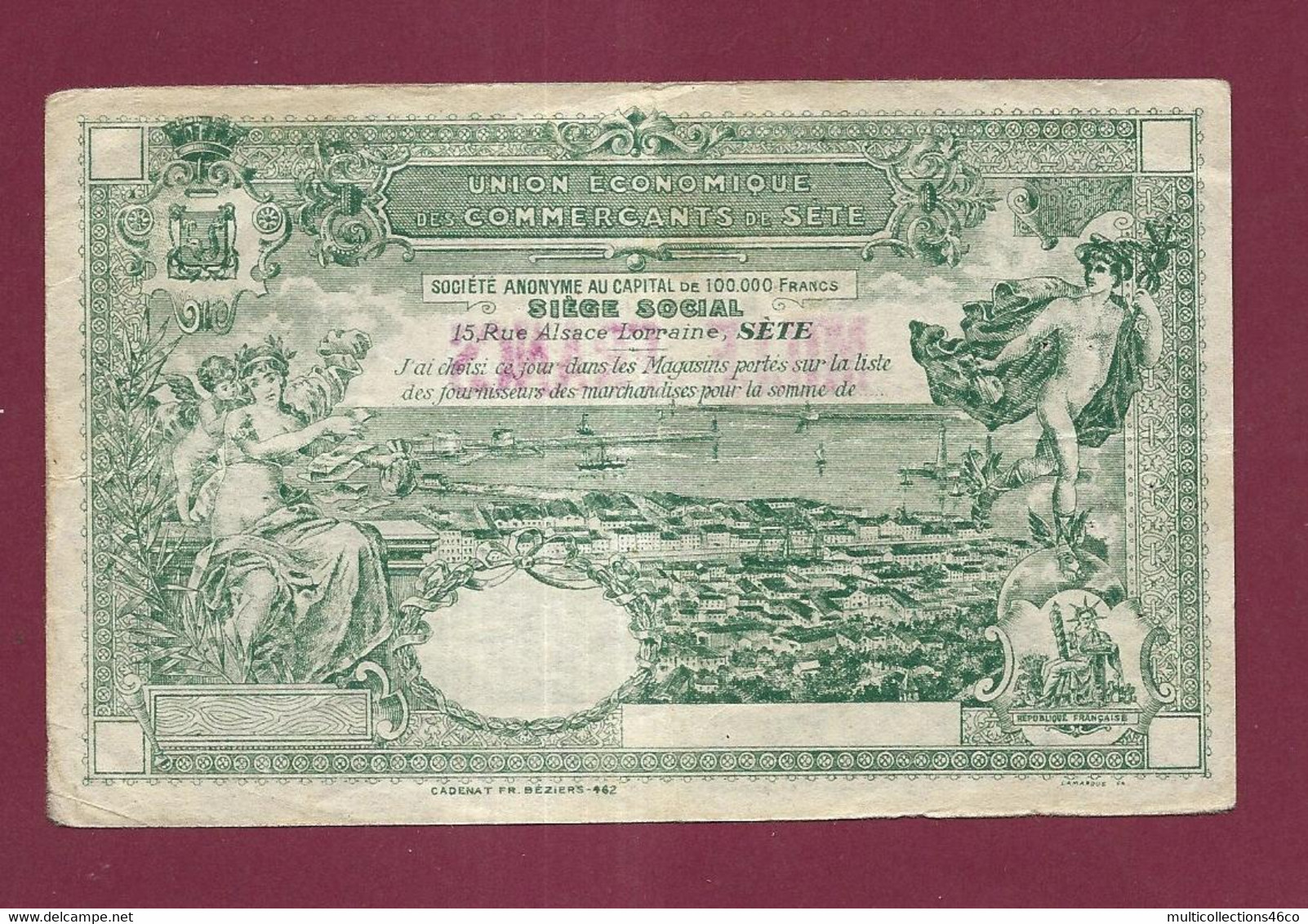 010222 - Billet  Union Des Commerçants De SETE - 1000 Mille Francs Plis Usure - Bons & Nécessité