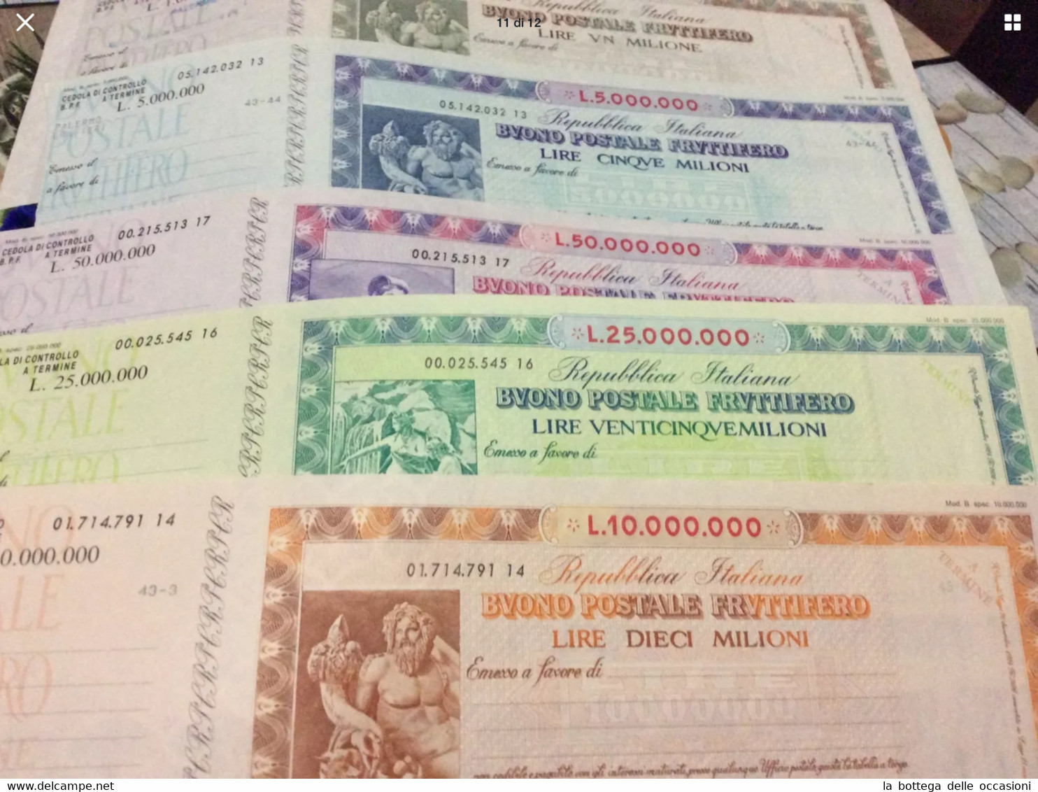 Italia Repubblica Storia Postale Cinque Rari Buon Postali Fruttiferi In Lire Alti Valori  Nuovi   Con Matrice Fds - Collezioni