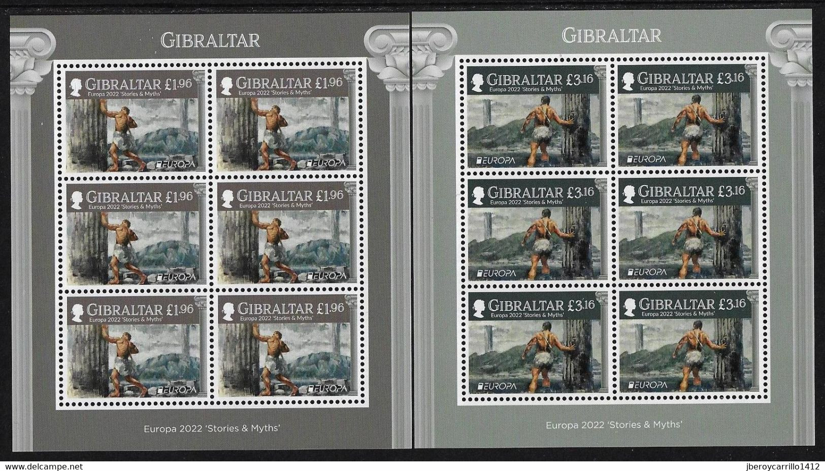 GIBRALTAR - EUROPA 2022 -" STORIES &  MYTHS ".- TWO  M.SHEET Of  6 STAMPS MINT - 2022