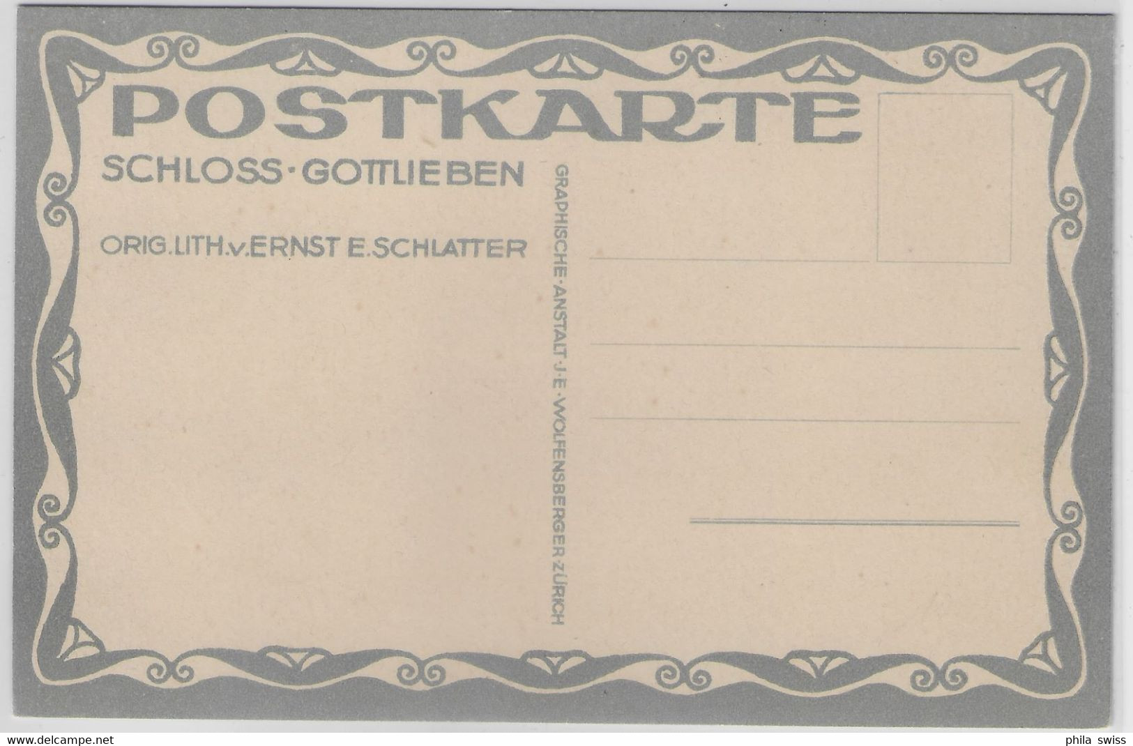 Schloss Gottlieben - Litho - Künstlerkarte Ernst E. Schlatter - Gottlieben