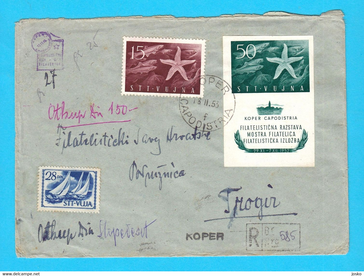 TRIESTE ZONA B STT VUJNA VUJA Registered Letter Travelled 1953 Koper Capodistria Yugoslavia Slovenia Istria Italy Italia - Poststempel