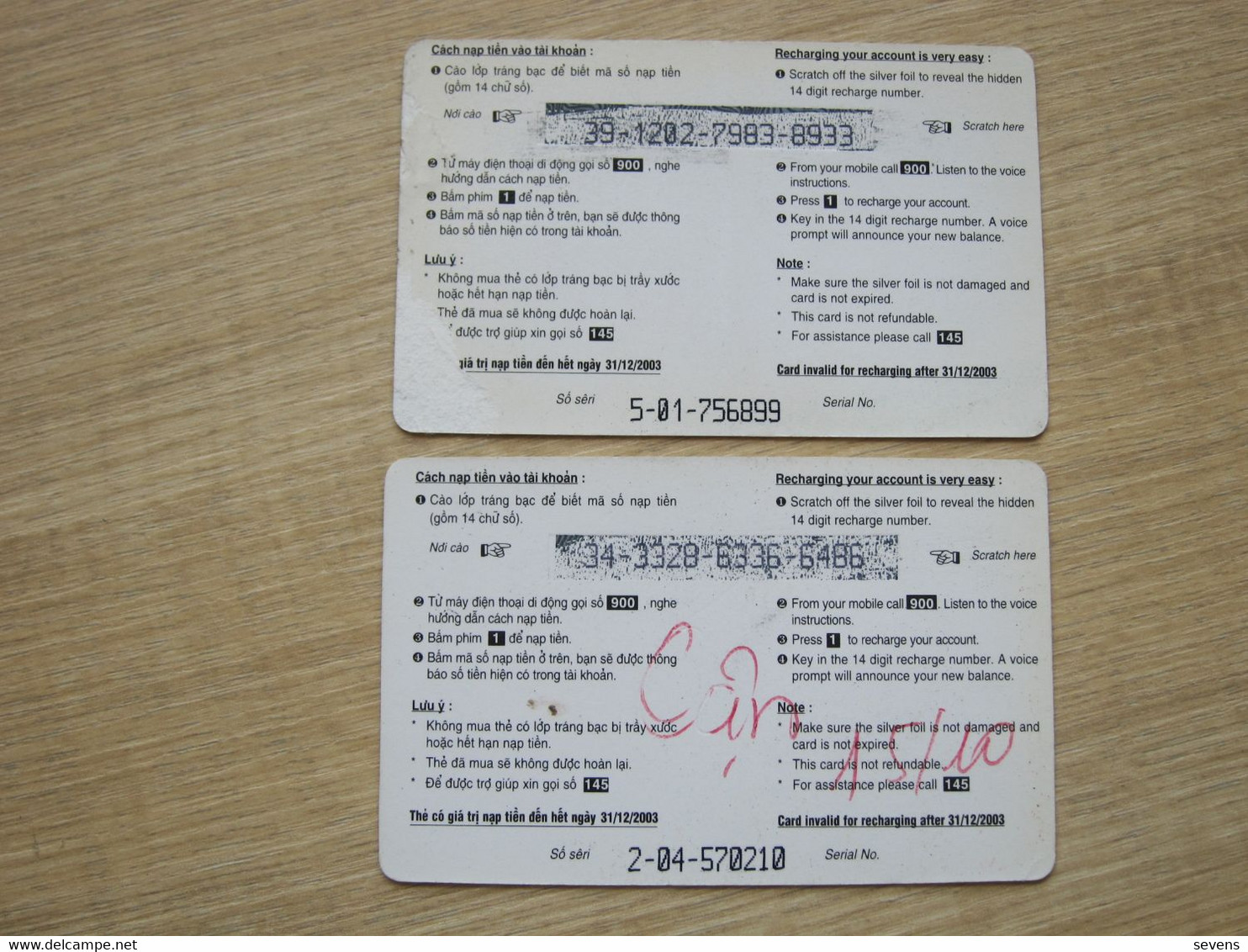 GSM Mobile Rechargeable,two Different Facevalue,used,backside With Some Damages And Written - Vietnam
