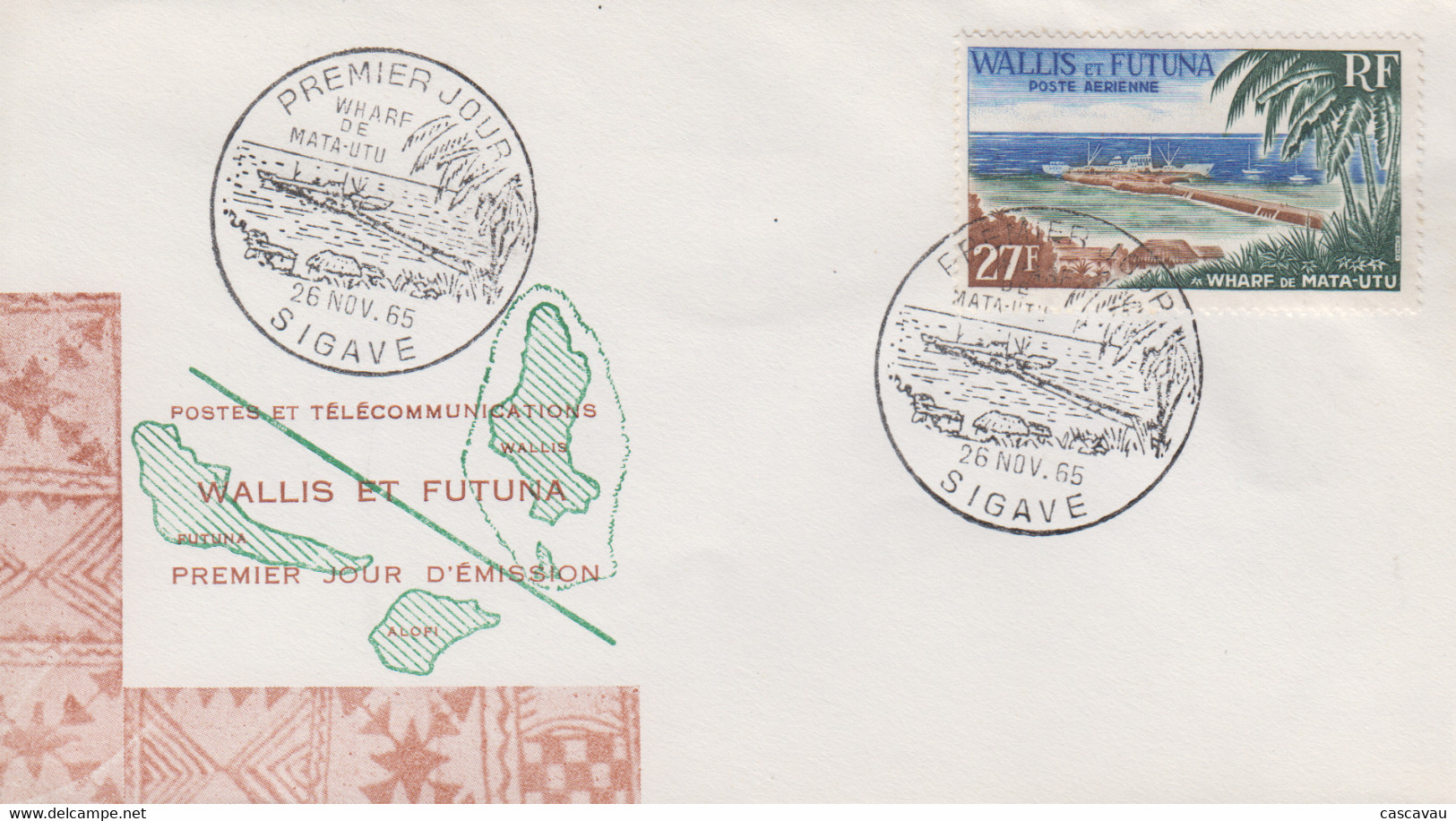 Enveloppe  FDC  1er  Jour    WALLIS  ET   FUTUNA    Wharf  De  MATA - UTU   Oblitération   SIGAVE   1965 - FDC