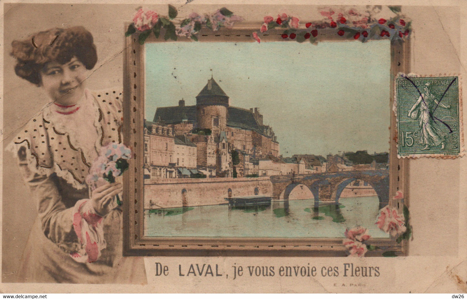 Souvenir - De Laval Je Vous Envoie Ces Fleurs - Château Et Vieux Pont Dans Le Cadre - Souvenir De...