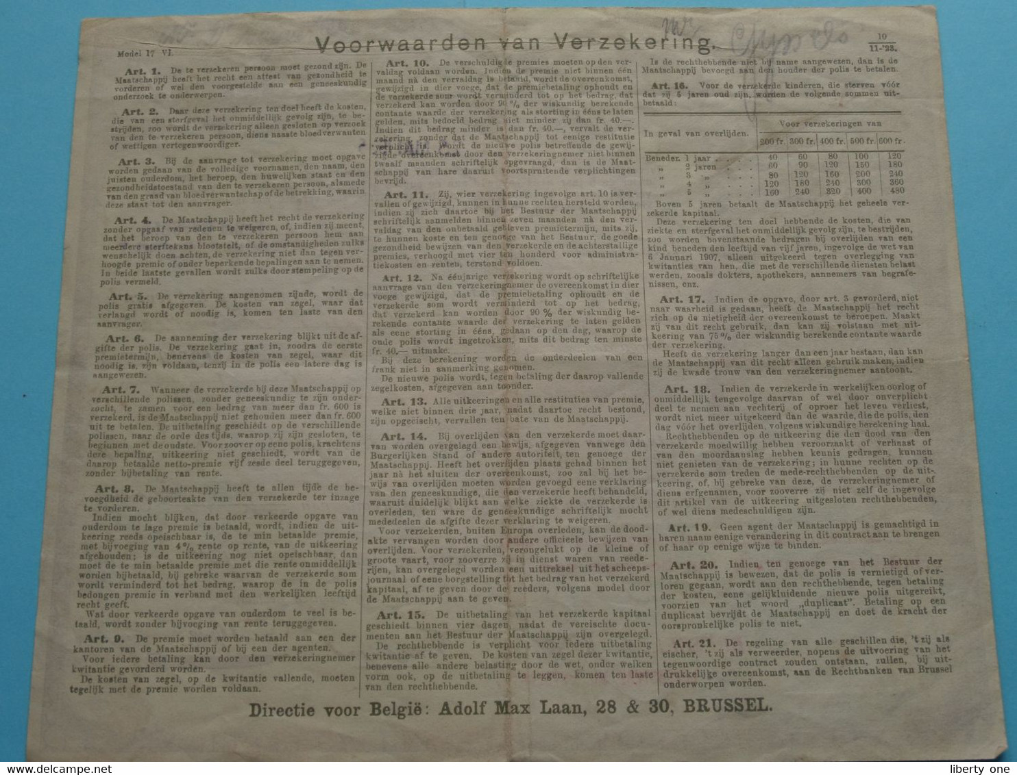 De Levensverzekering " UTRECHT " ( Voor D'Huyvetter 19 Juli 1923 / GENT) Anno Brussel 1924 / 1935 ( Zie / Voir SCANS ) ! - Banque & Assurance