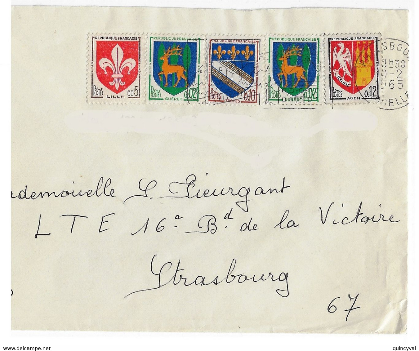 PHALSBOURG Moselle Lettre Blasons Guéret Lille Agen Troyes Yv 1351B 1353 1230 1353A Ob 10 2 1965 - Brieven En Documenten