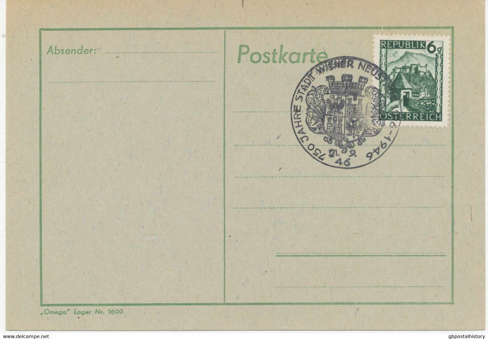 ÖSTERREICH SONDERSTEMPEL 1946 „750 JAHRE WIENER NEUSTADT 1196-1946 21.9.46“ Extrem Selten, R! - Máquinas Franqueo (EMA)