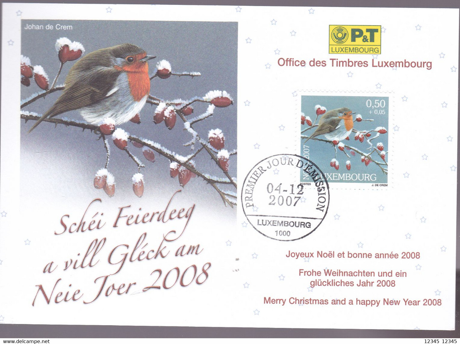 Luxemburg 2007, Christmas, Bird - Lettres & Documents