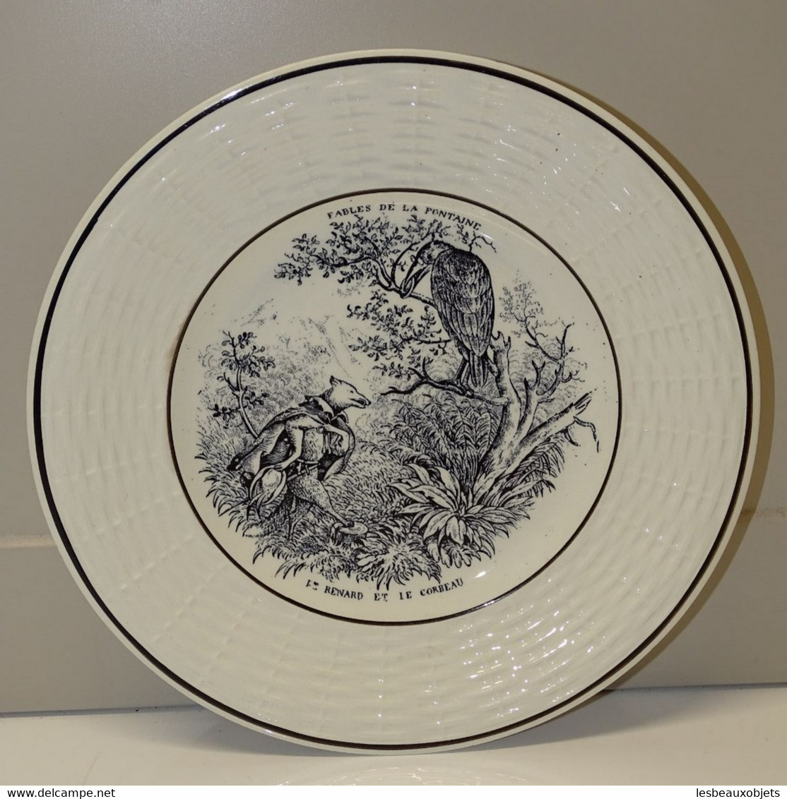 *ANCIENNE ASSIETTE DESSERT CERAMIQUE DIGOIN SARREGUEMINES FABLES LA FONTAINE E - Digoin (FRA)