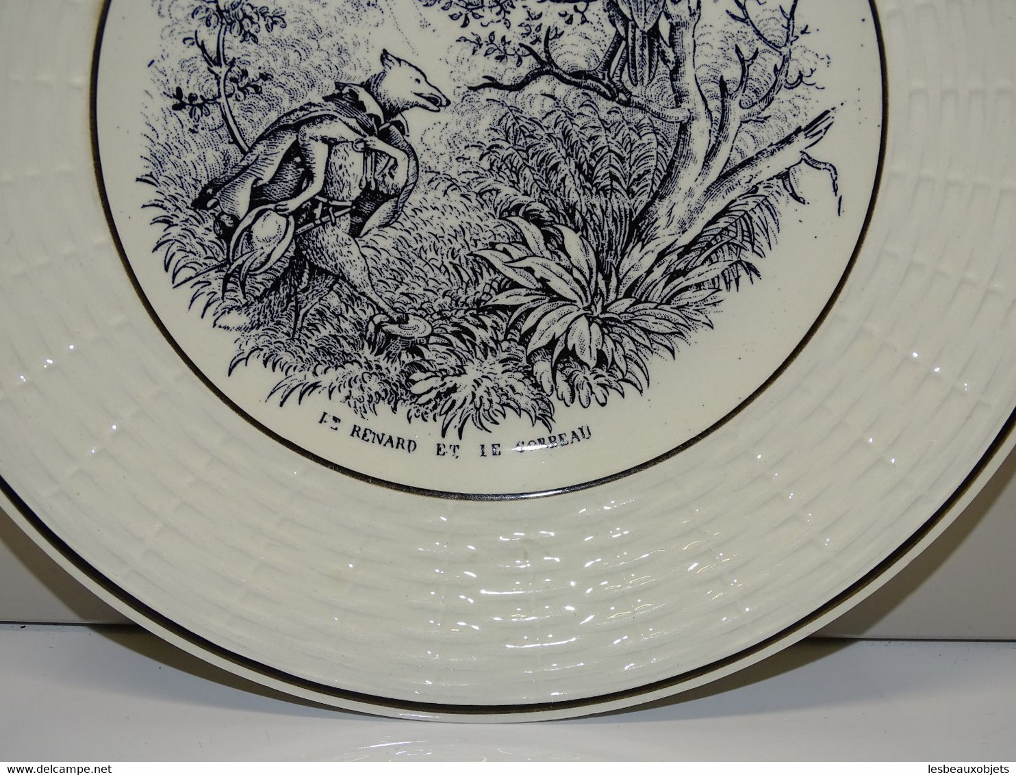 *ANCIENNE ASSIETTE DESSERT CERAMIQUE DIGOIN SARREGUEMINES FABLES LA FONTAINE E - Digoin (FRA)