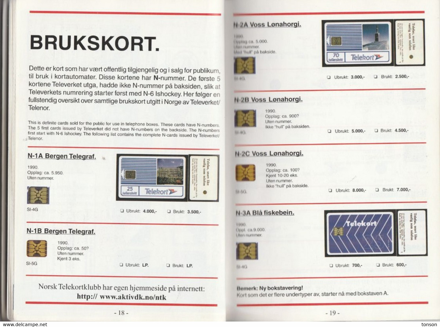 Catalogue Of Norwegian Phonecards, 1984 - 1998, 5 Scans - Materiale