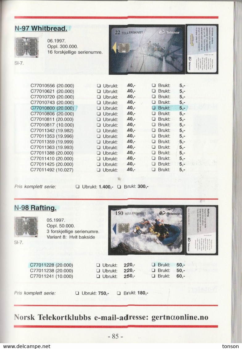 Catalogue Of Norwegian Phonecards, 1984 - 1998, 5 Scans - Materiale