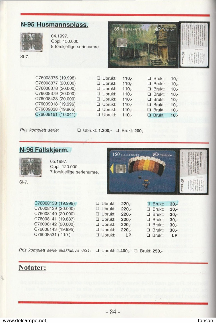 Catalogue Of Norwegian Phonecards, 1984 - 1998, 5 Scans - Matériel