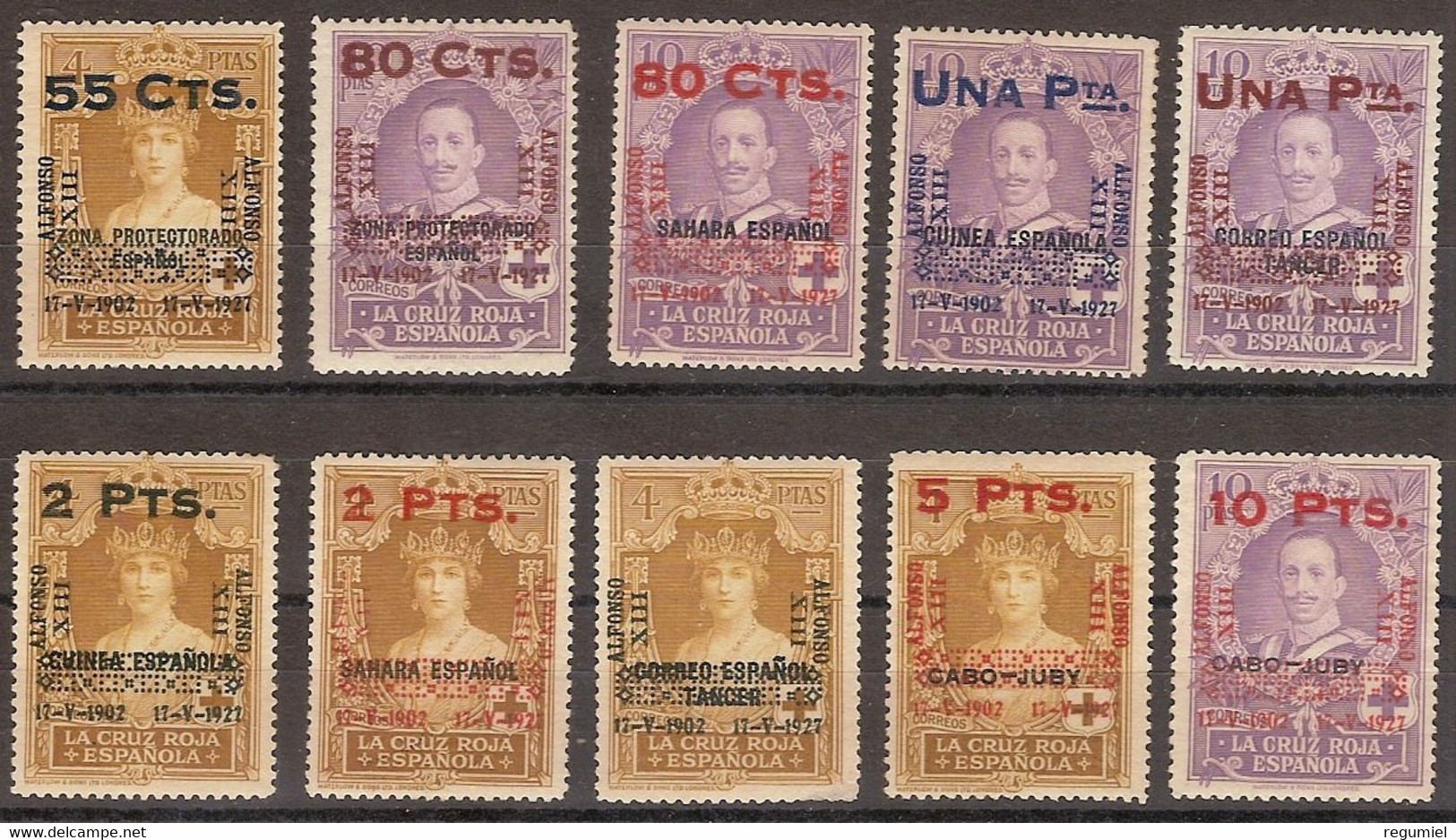 España  392/401 (**) Cruz Roja. Colonias. 1927. Reengomada. Con Certirficado - Nuevos