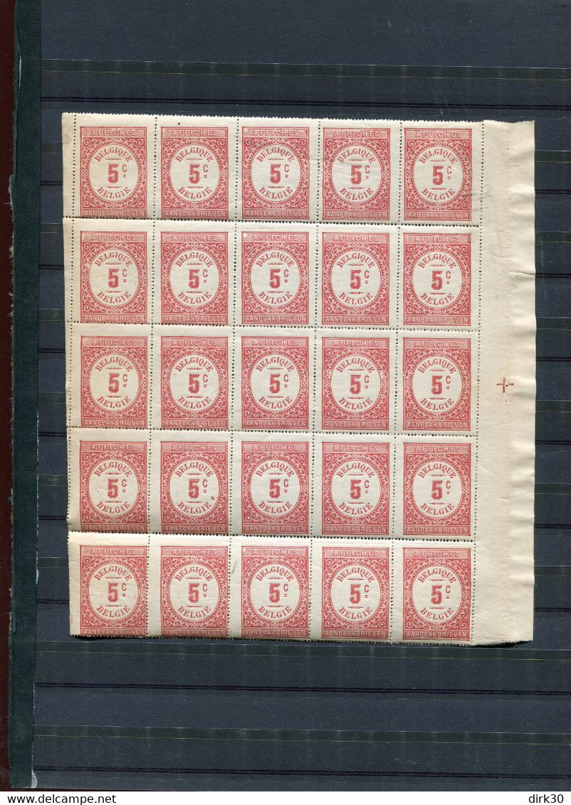 BELGIE AFFICHES FISCALS FULL SHEET OF 25 RR Date De 1886 état Voir Scan (avec Bord Droite) - Francobolli