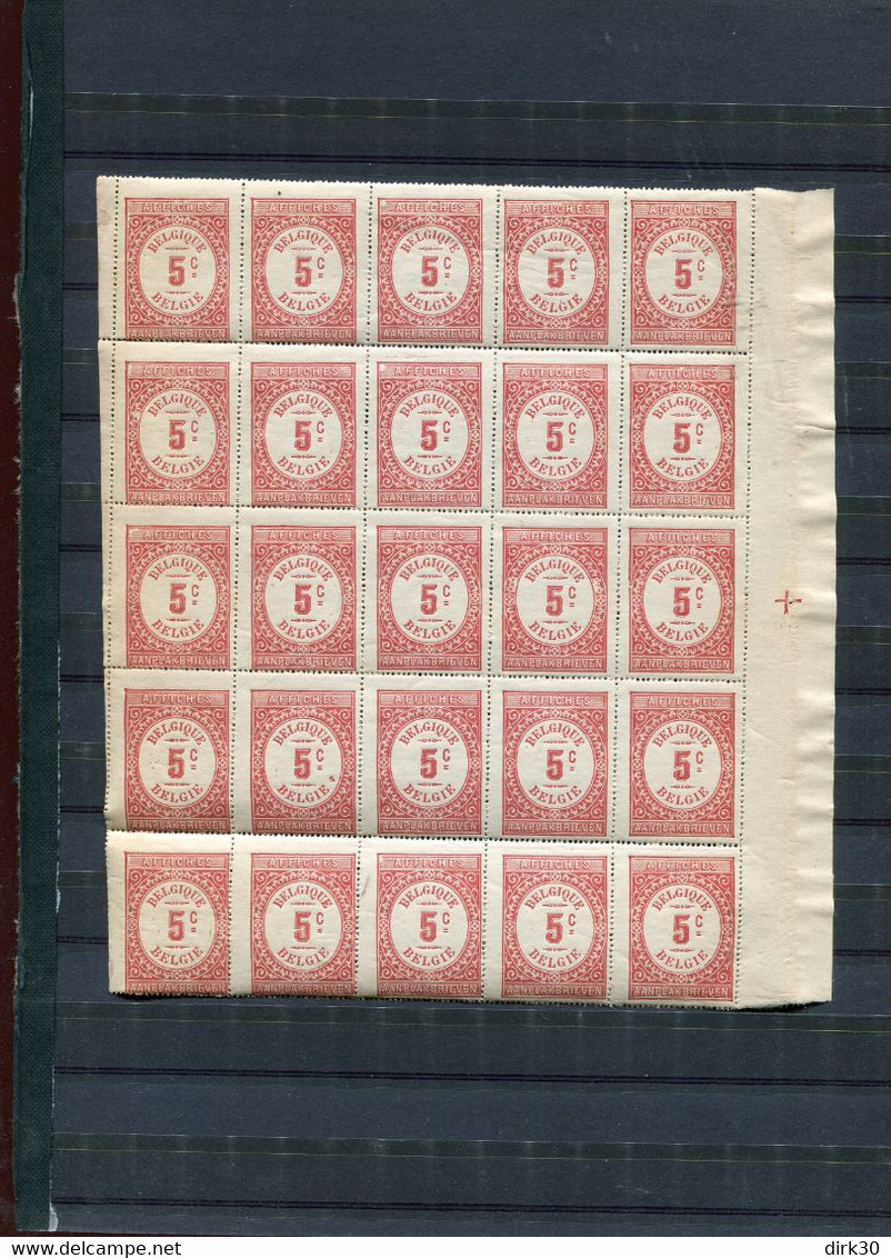 BELGIE AFFICHES FISCALS FULL SHEET OF 25 RR Date De 1886 état Voir Scan (avec Bord Droite) - Stamps