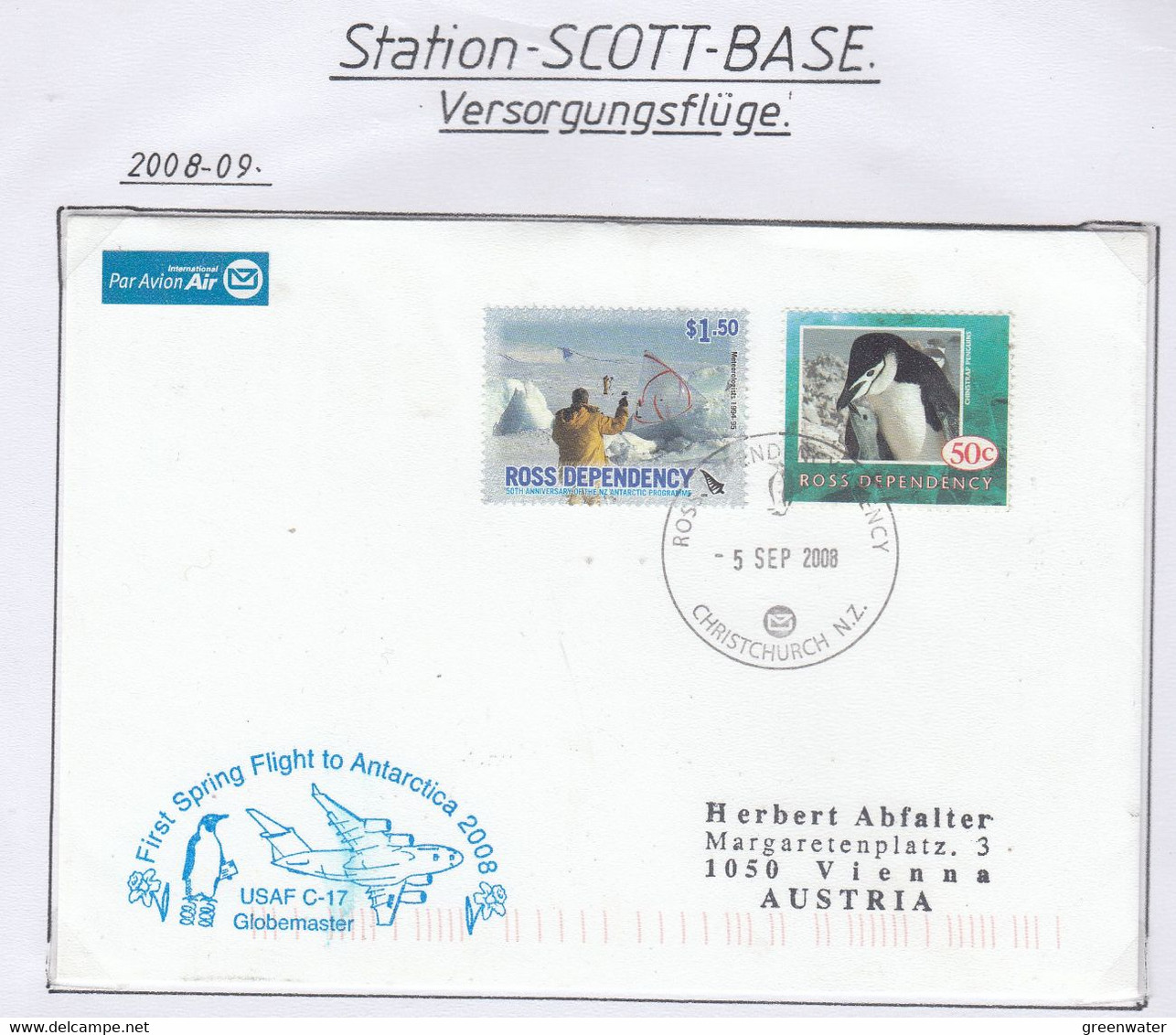 Ross Dependency 2008 1st Spring Flight To Antarctica Ca Ross 5 SEP 2008  (AF190A) - Vuelos Polares