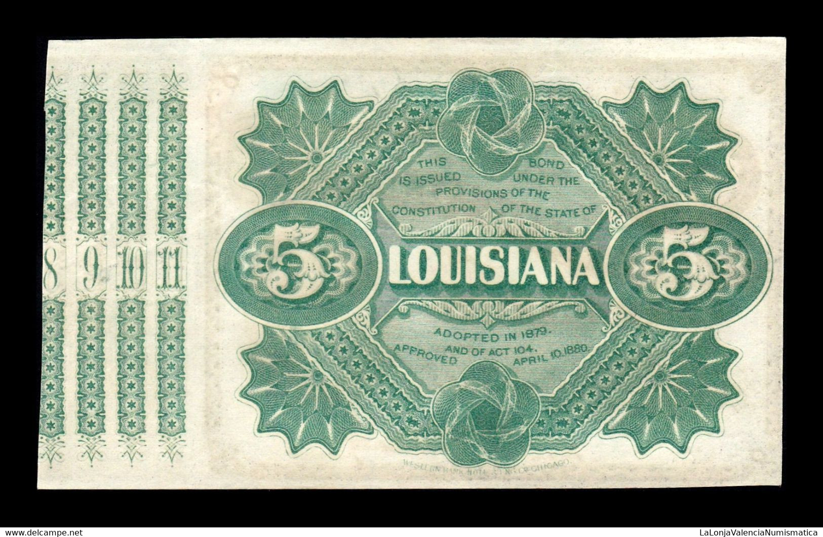 Estados Unidos United States Bono 5 Dollars 1878 State Of Louisiana SC UNC - Otros & Sin Clasificación