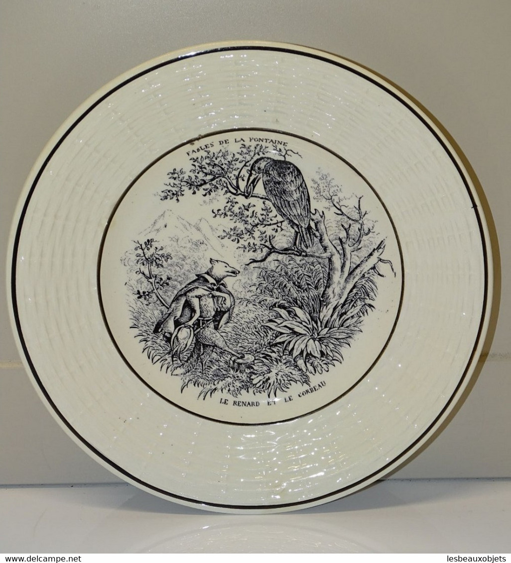 *ANCIENNE ASSIETTE DESSERT CERAMIQUE DIGOIN SARREGUEMINES FABLES LA FONTAINE E