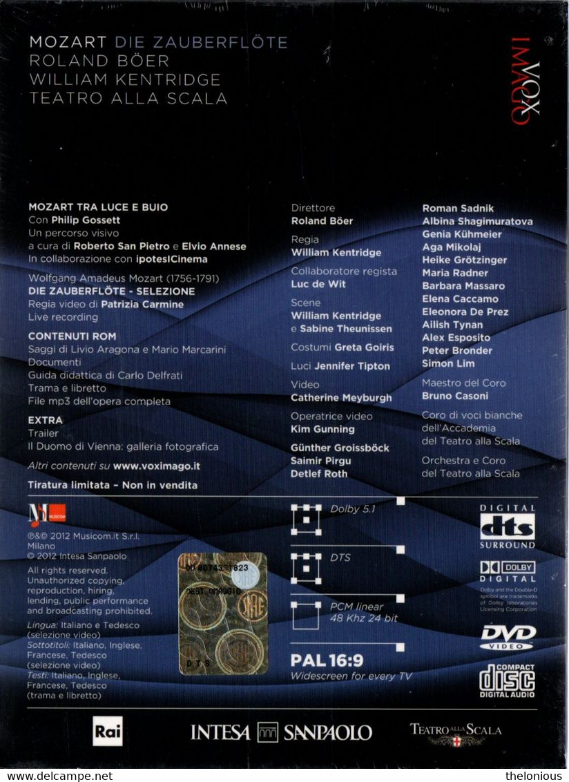 # W.A. Mozart - Die Zauberflote - Il Flauto Magico- Teatro Alla Scala  (DVD + CD Nuovi) - Conciertos Y Música