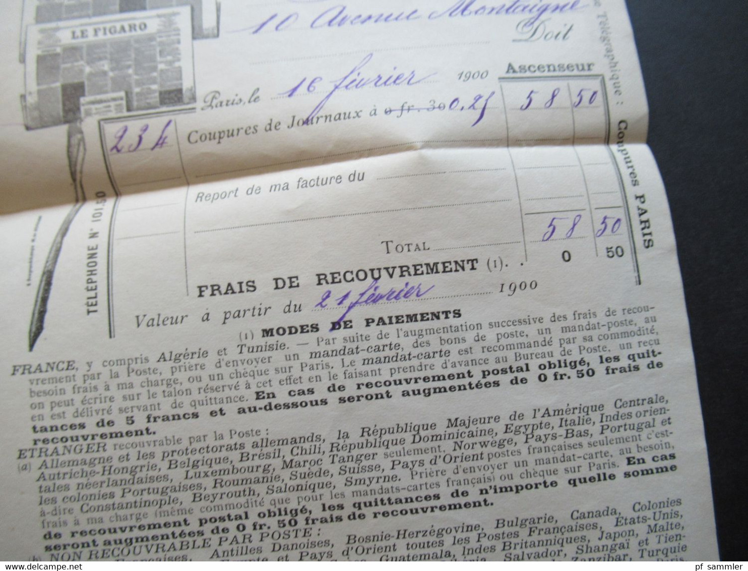 Frankreich 1900 Sage dekorativer Umschlag Courrier de la Presse mit Inhalt / Rechnung Stempel Paris Place de la Bourse