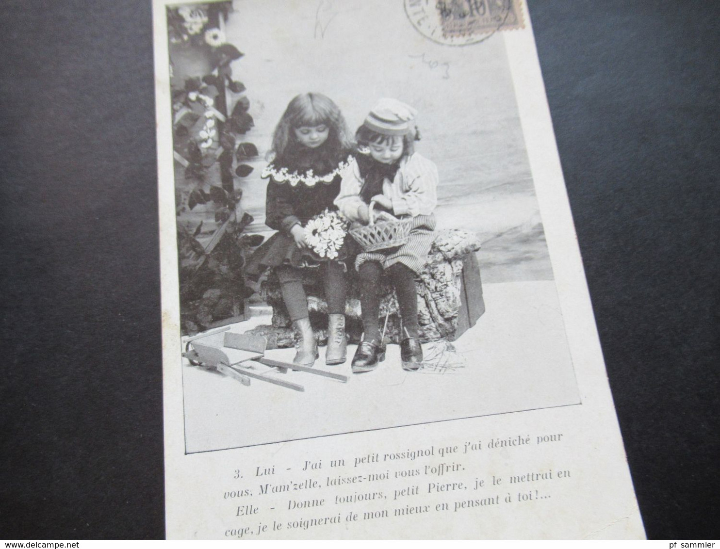 Frankreich 1900 Bildseitig Frankierte AK Mit Allegorie Sage 2 Kleine Mädchen / Blumenmädchen - 1898-1900 Sage (Tipo III)