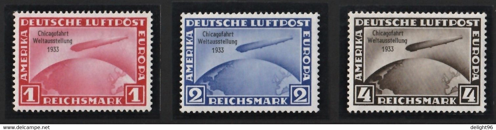 1933 Germany 50th Transatlantic Flight Of Graf Zeppelin LZ127 To Chicago World's Fair Set (* / MH / MM) - Luchtpost & Zeppelin