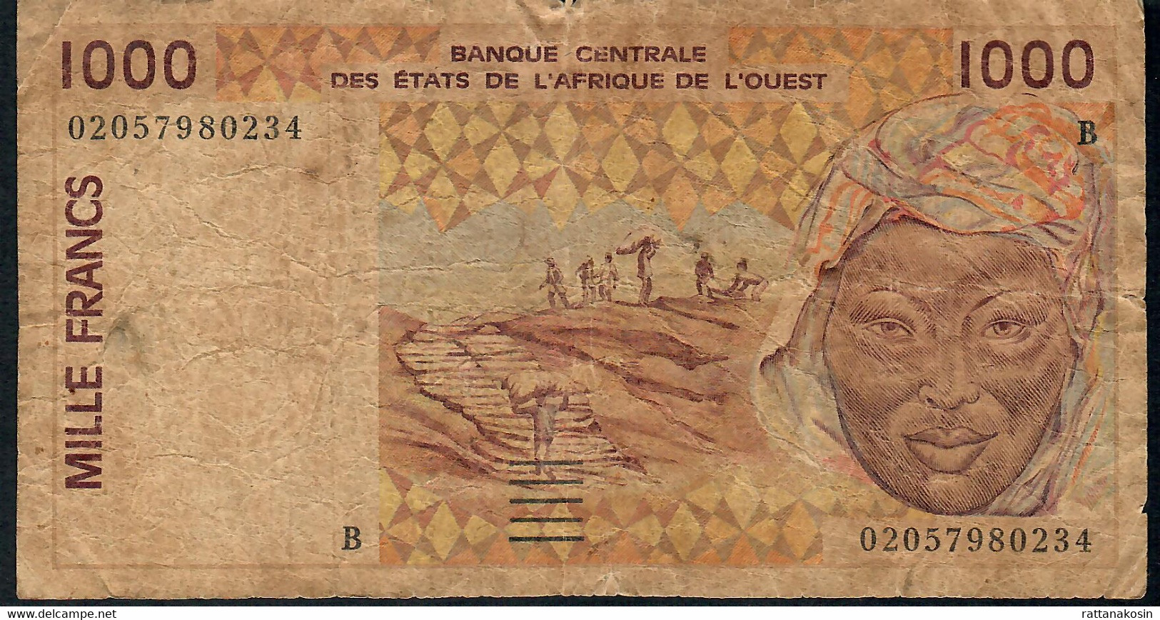 W.A.S. BENIN  P211Bm 1000 FRANCS (20)02 2002 Signature 31 FINE - West African States