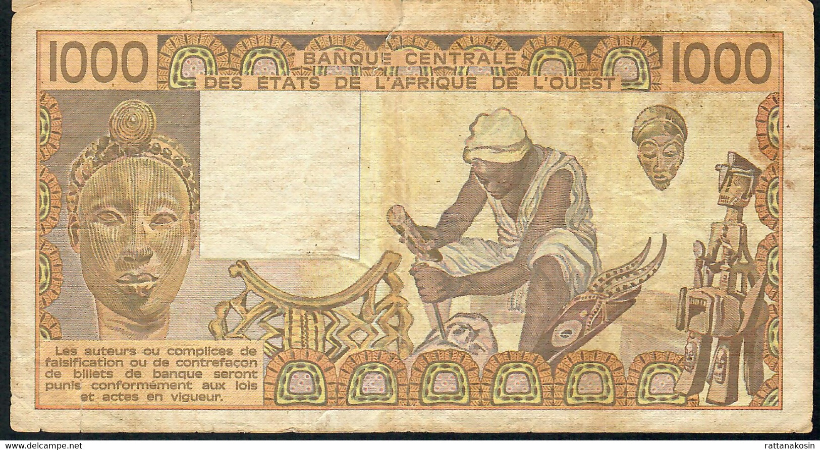 W.A.S. SENEGAL  P707Kh 1000 FRANCS 1987 Signature 20 FINE - États D'Afrique De L'Ouest