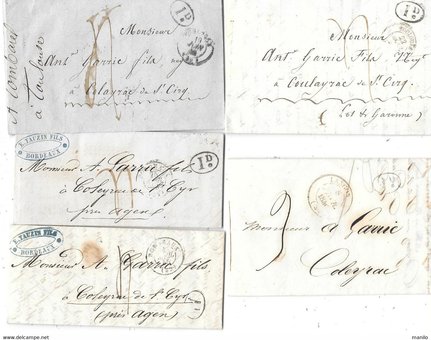 5 Lettres 1841 à 46 Transport De Marchandises Par Voie Fluviale De BORDEAUX TOULOUSE LANGON Pour AGEN Cie SEGUR,JARNY... - Altri & Non Classificati