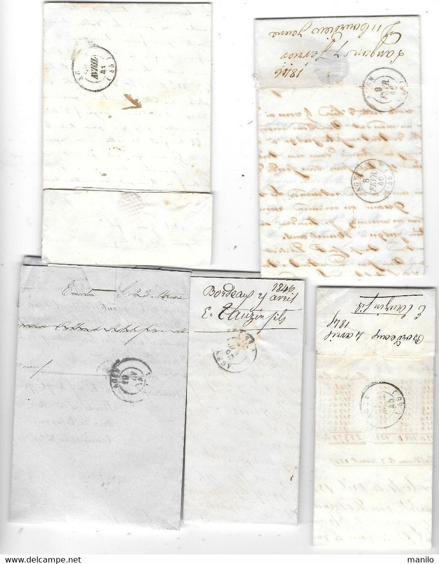 5 Lettres 1841 à 46 Transport De Marchandises Par Voie Fluviale De BORDEAUX TOULOUSE LANGON Pour AGEN Cie SEGUR,JARNY... - Other & Unclassified