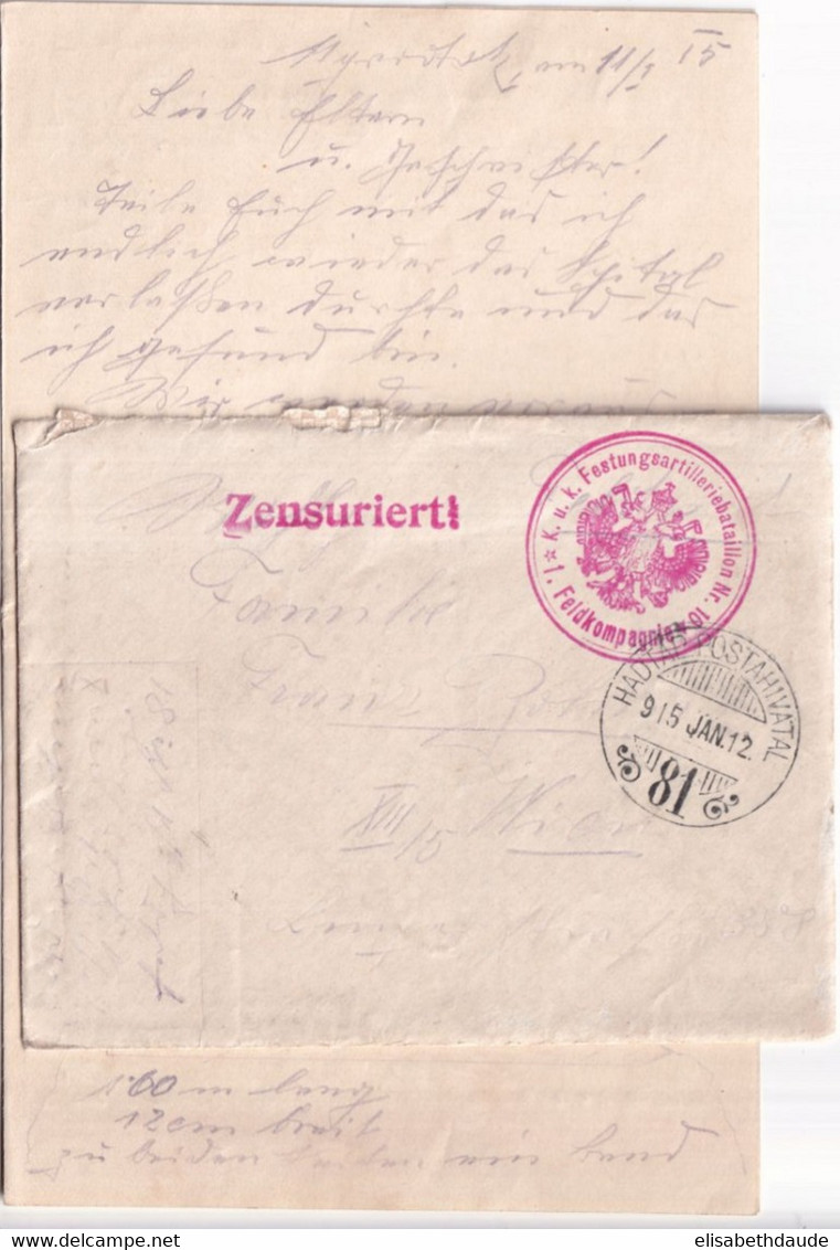 AUTRICHE / HONGRIE - 1915 - ENVELOPPE CENSUREE Avec CACHET "HADTAP POSTAHIVATAL N°81" => WIEN - Covers & Documents