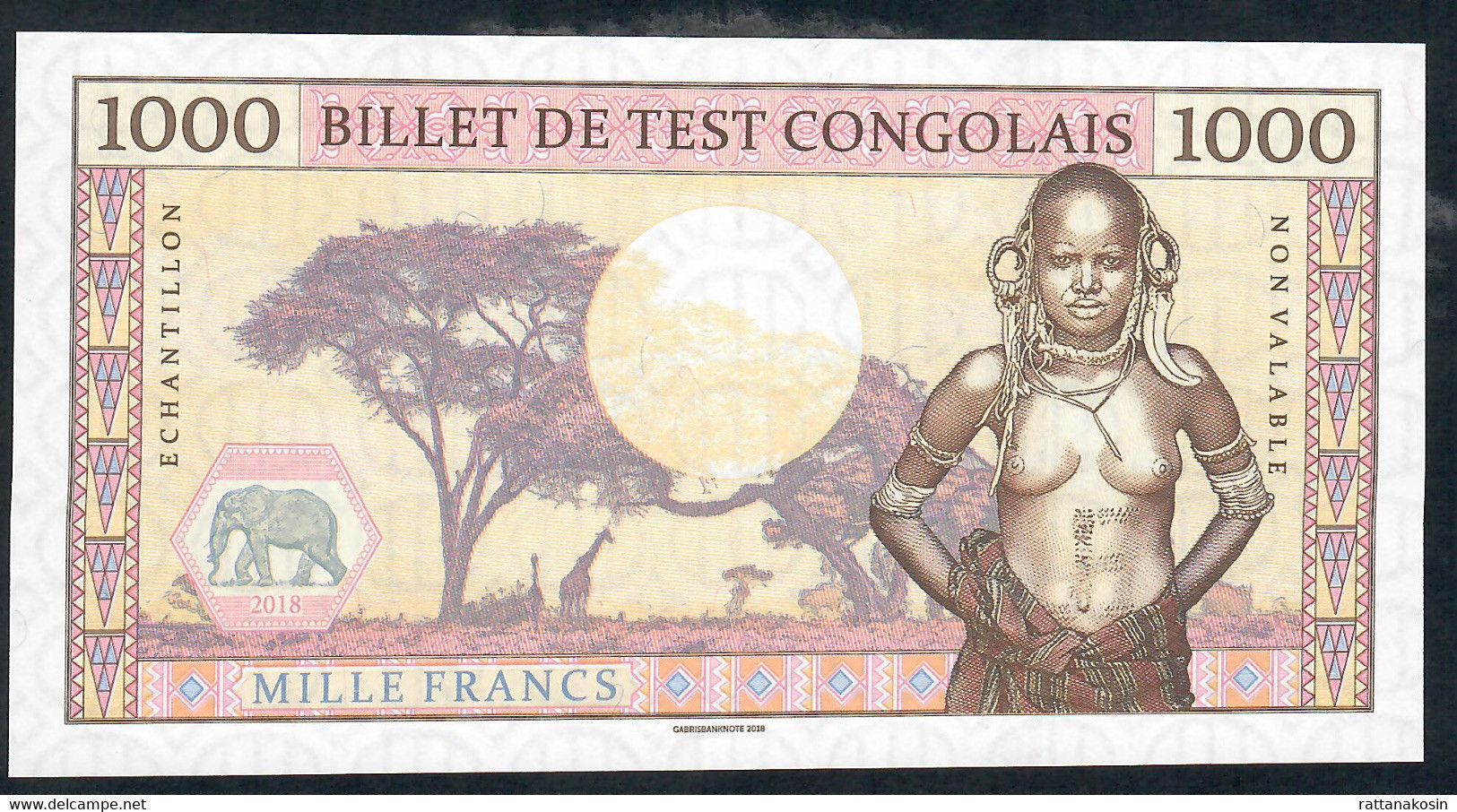 CONGO NLP 1000 FRANCS  DATED  2018 TEST NOTE LOW NUMBER #000122    UNC. - Zonder Classificatie