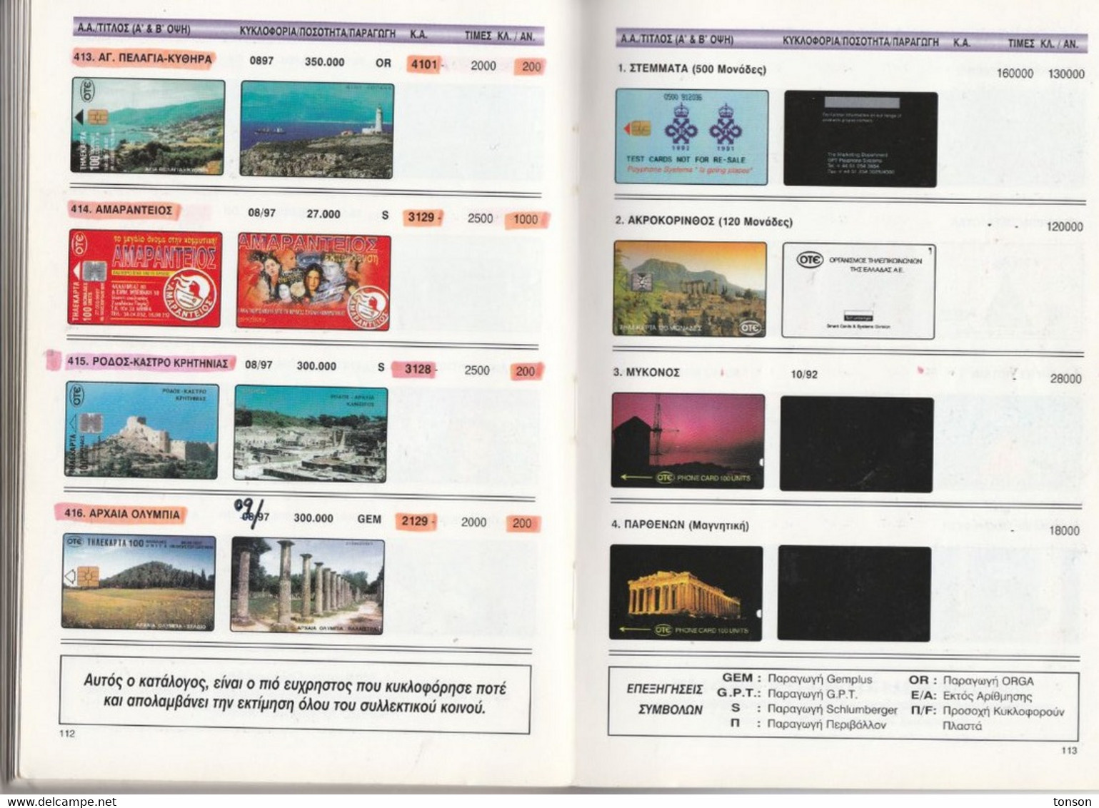 Catalogue Of Greek Phonecards,  1998, 5 Scans - Materiale