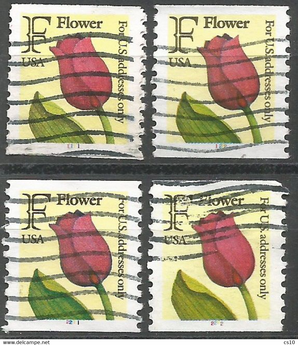 USA 1991 Tulip "F" Rate SC.#2518 Coil With 4 Different Plate Number # : 1111 - 1222 - 2211 - 2222 - Rollen (Plaatnummers)