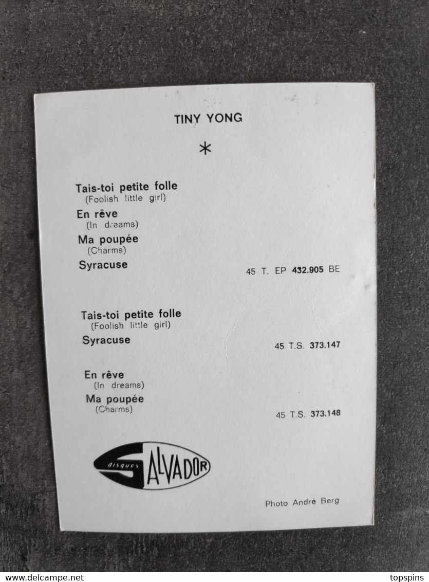 DISQUES SALVADOR AUTOGRAPHE TINY YONG PHOTO ANDRE BERG ANNEES 60 TBE - Accessoires, Pochettes & Cartons