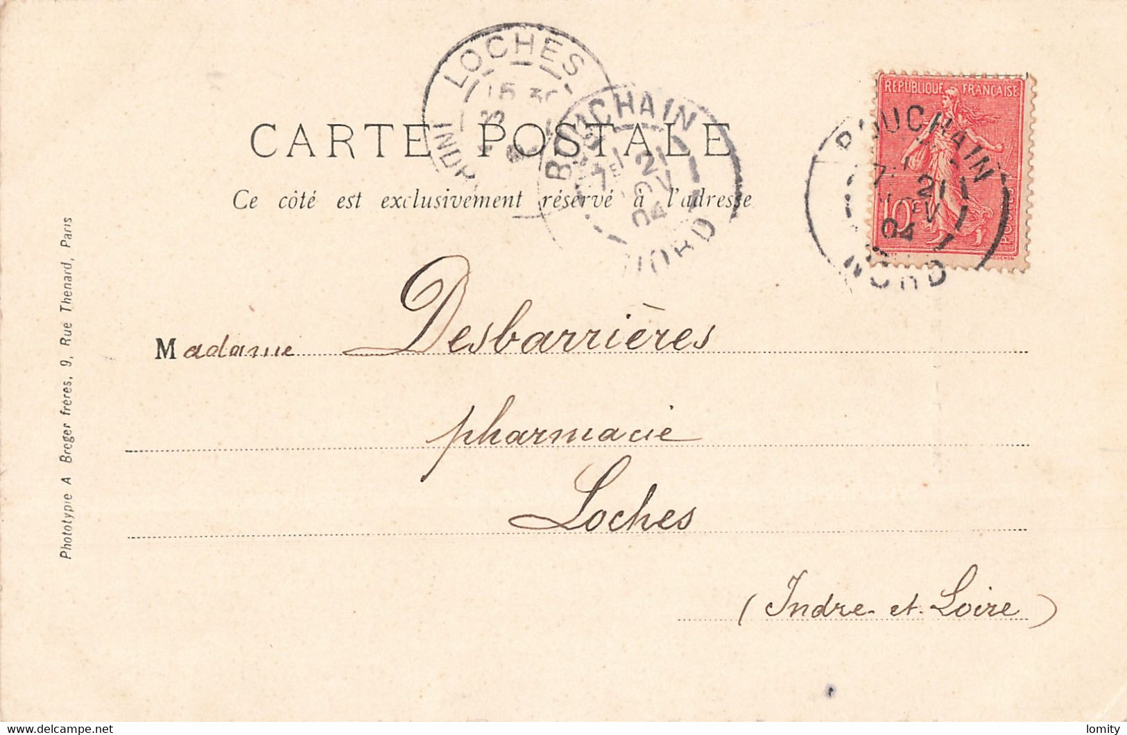 59 Bouchain église Cpa Attelage Cachet 1904 - Bouchain