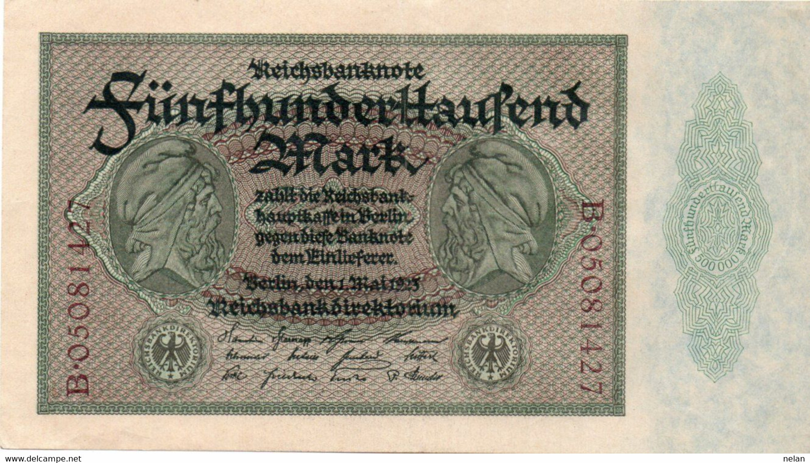 GERMANY- 500000 MARK 1923 -  Wor:P-88a.2, Ros:R-87b  AUNC - 500.000 Mark