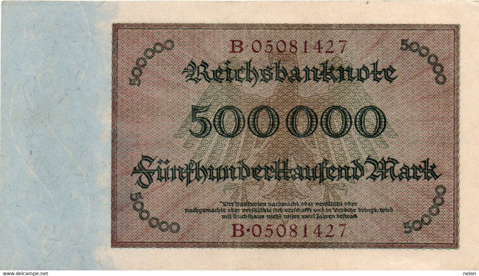 GERMANY- 500000 MARK 1923 -  Wor:P-88a.2, Ros:R-87b  AUNC - 500.000 Mark