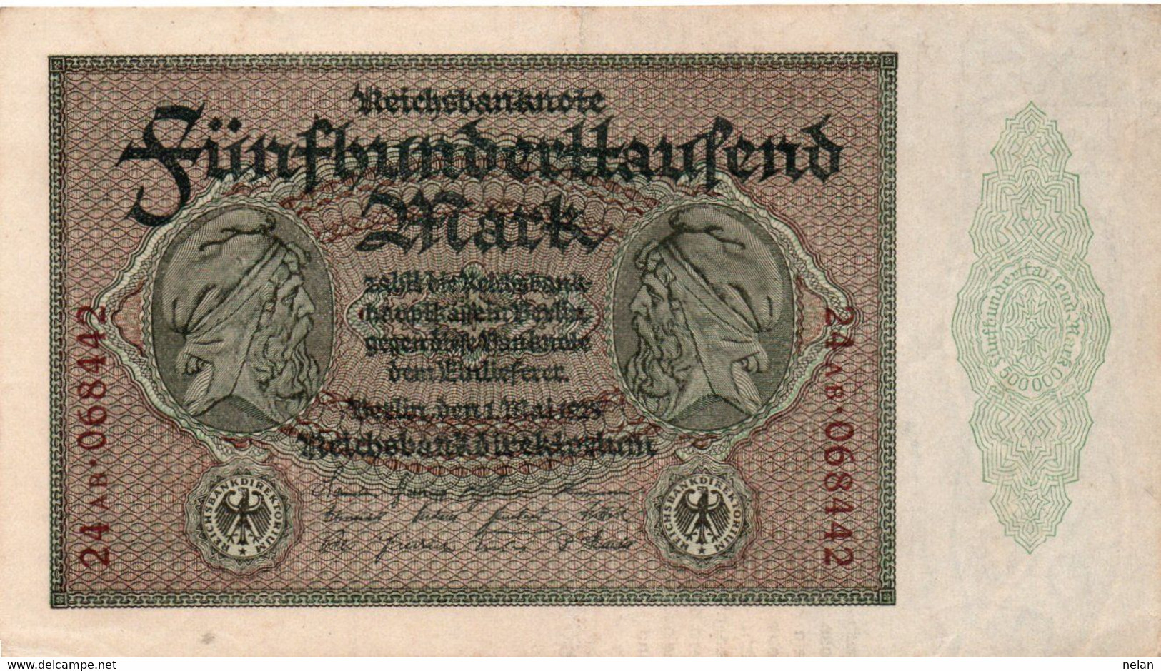 GERMANY- 500000 MARK 1923 - Wor:P-88b.3, Ros:R-87e   AUNC - 500000 Mark