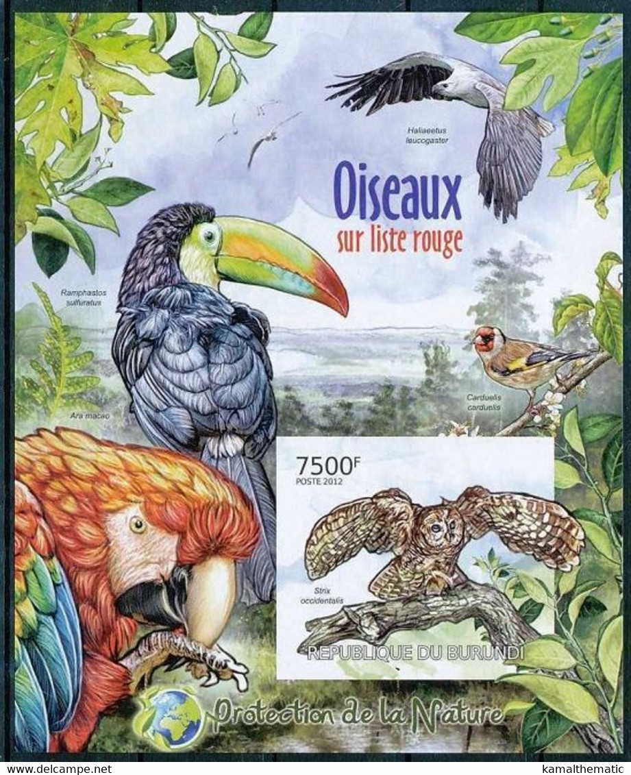 Imperf, Spotted Owl, Toucan, Sea Eagle, Environment Protection, Birds, Burundi 2012 MNH MS - Coucous, Touracos