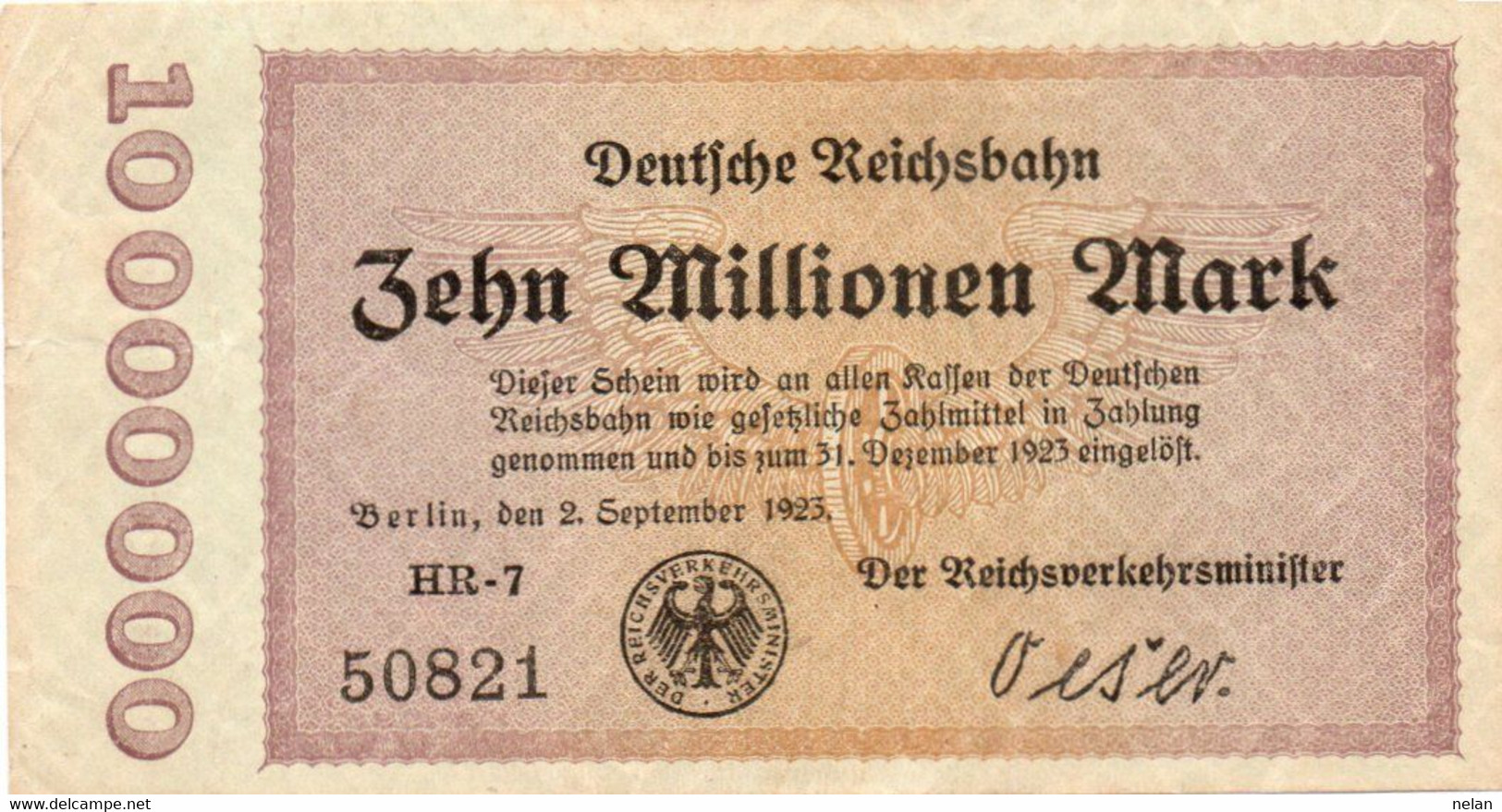 GERMANY-10 MILLIONEN MARK 1923 - Wor:P-S1014.2, Kel:340i.2, MüG:002.09b XF (SERIE SPECIALE) UNIFACE - 10 Miljoen Mark