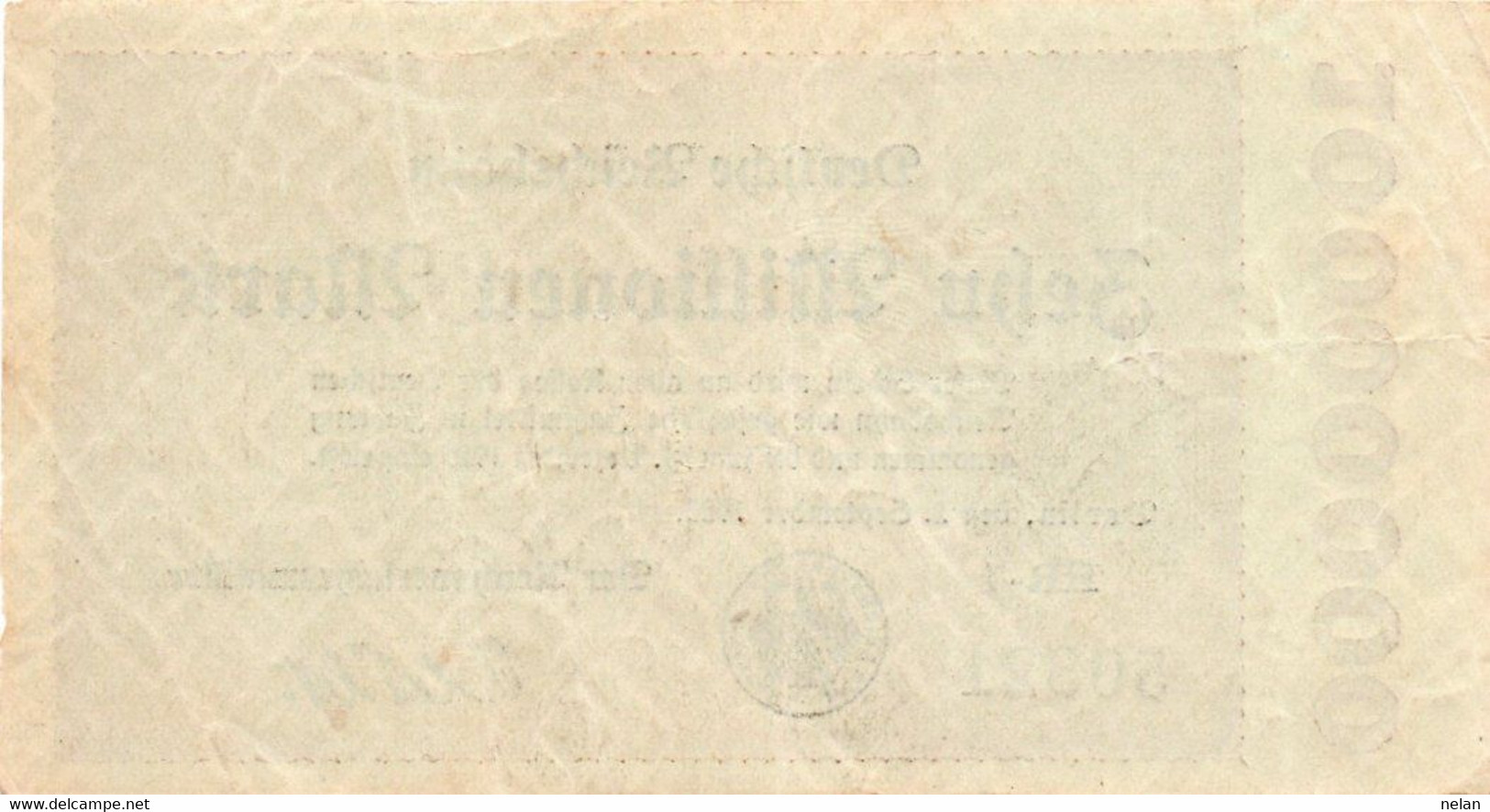 GERMANY-10 MILLIONEN MARK 1923 - Wor:P-S1014.2, Kel:340i.2, MüG:002.09b XF (SERIE SPECIALE) UNIFACE - 10 Mio. Mark