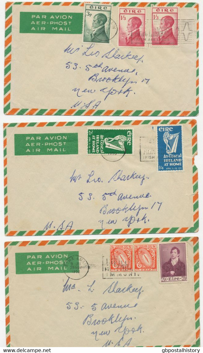 IRELAND 1952/74 9 Different Almost All Airmail Covers Partly With Good Postage Stamps All To USA – Also Usefull Postmark - Posta Aerea