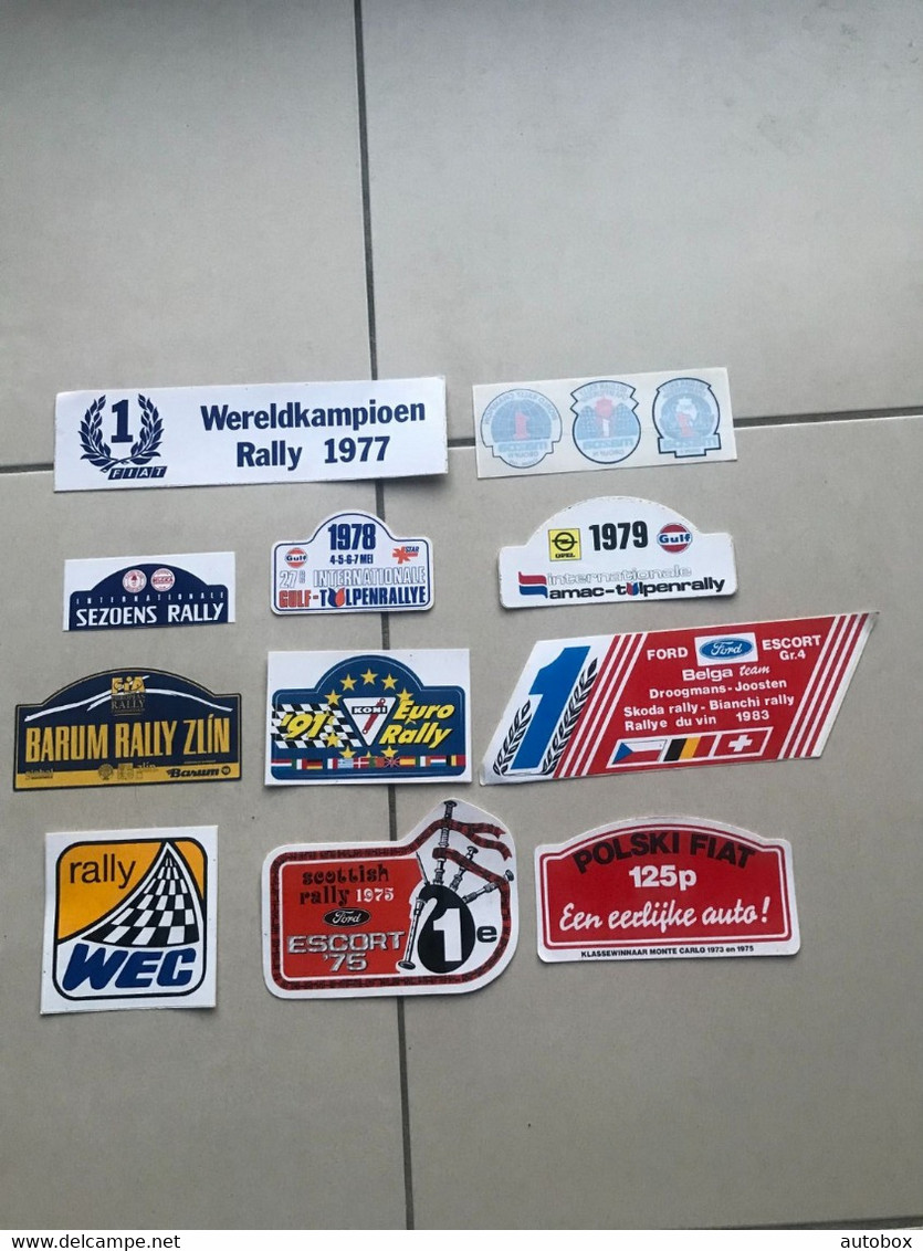 Lot De 11 AUTOCOLLANTS RALLYE Fiat - Ford - Mazda - Gulf - Stickers - Pegatinas