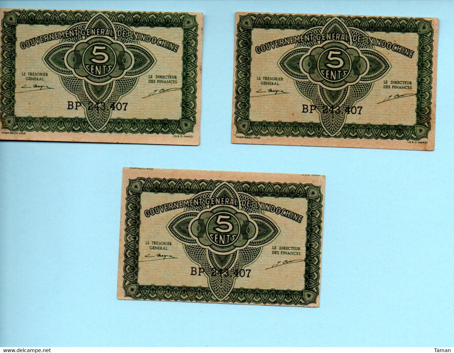 INDOCHINE  -  Lot De 3 Billets  -  5 Cents Nd(1942)  -- - Indochine