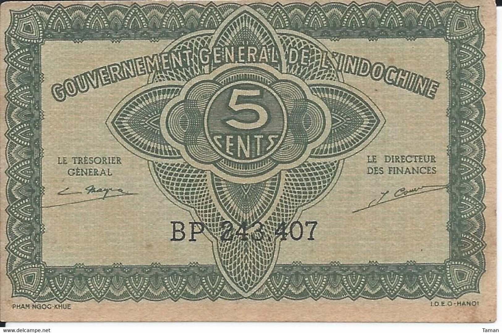 INDOCHINE  -  Lot de 3 billets  -  5 cents nd(1942)  --