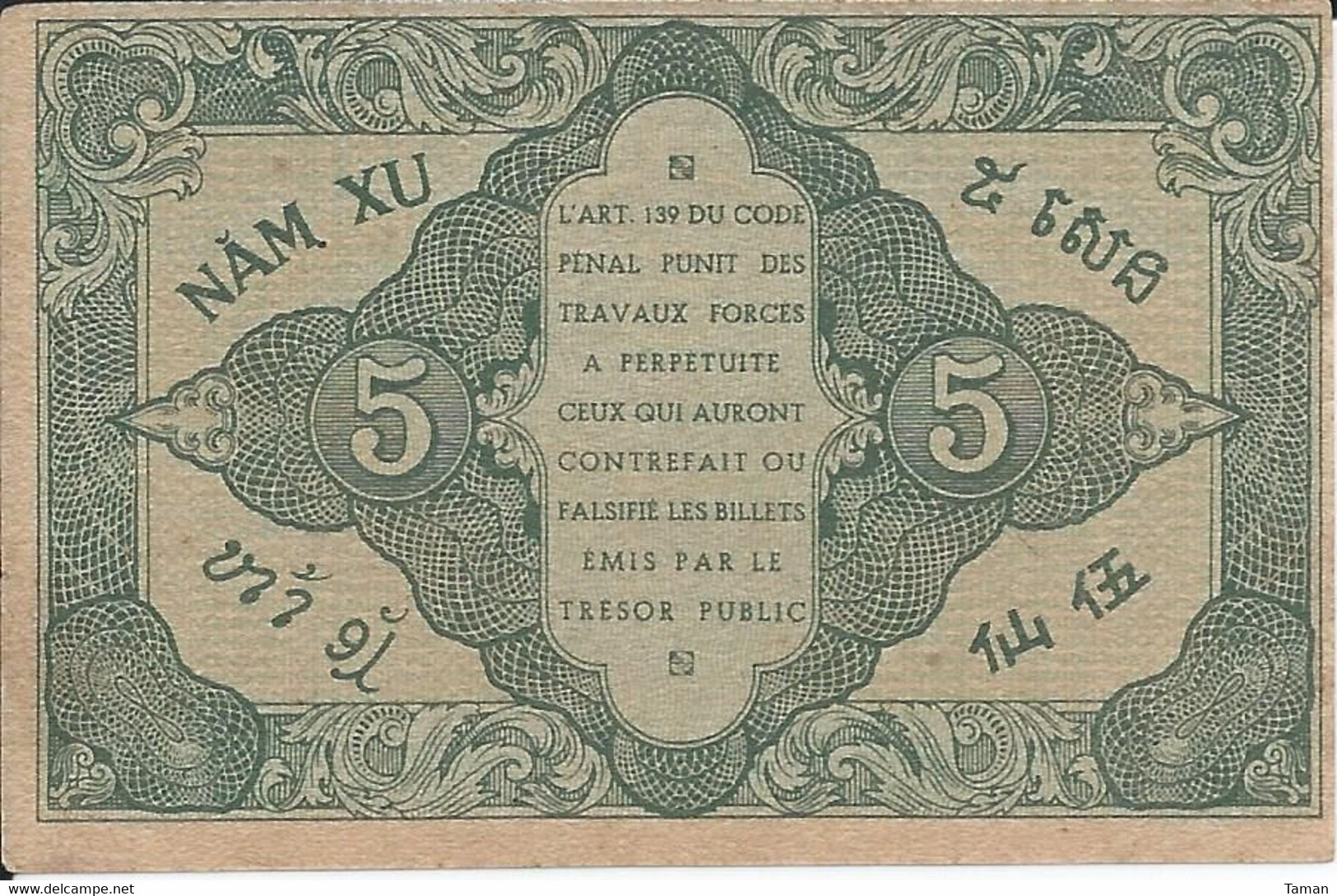 INDOCHINE  -  Lot de 3 billets  -  5 cents nd(1942)  --