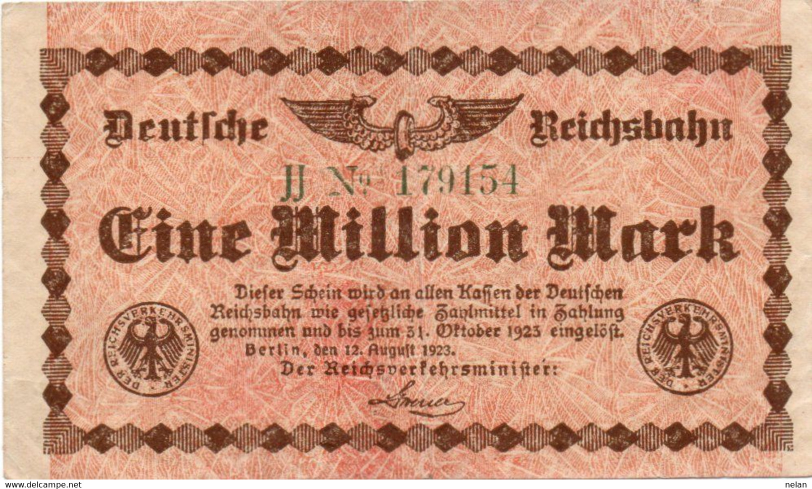 GERMANY-1 MILLION MARK 1923  -  Wor:P-S1011.2HH, Kel:340a.2HH, MüG:002.01b  -  XF   UNIFACE - 1 Mio. Mark